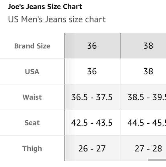 joe's jeans size guide